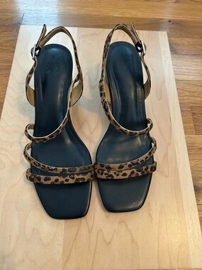 GAP Leopard Print Strappy Slingback Sandals - Black Footbed